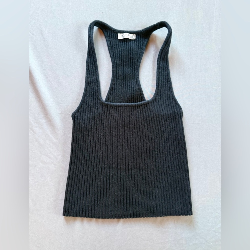 Free People Black Ribbed Racerback Tank Top